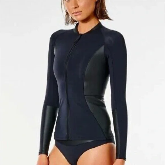 Rip Curl Mirage Ultimate Long Sleeve Swim Surf Top Zip Up Black Compression - Picture 2 of 3